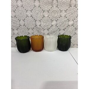 4 Willow Braum Corning Candle Co. Tulip Votive Candle Holders Green Orange White
